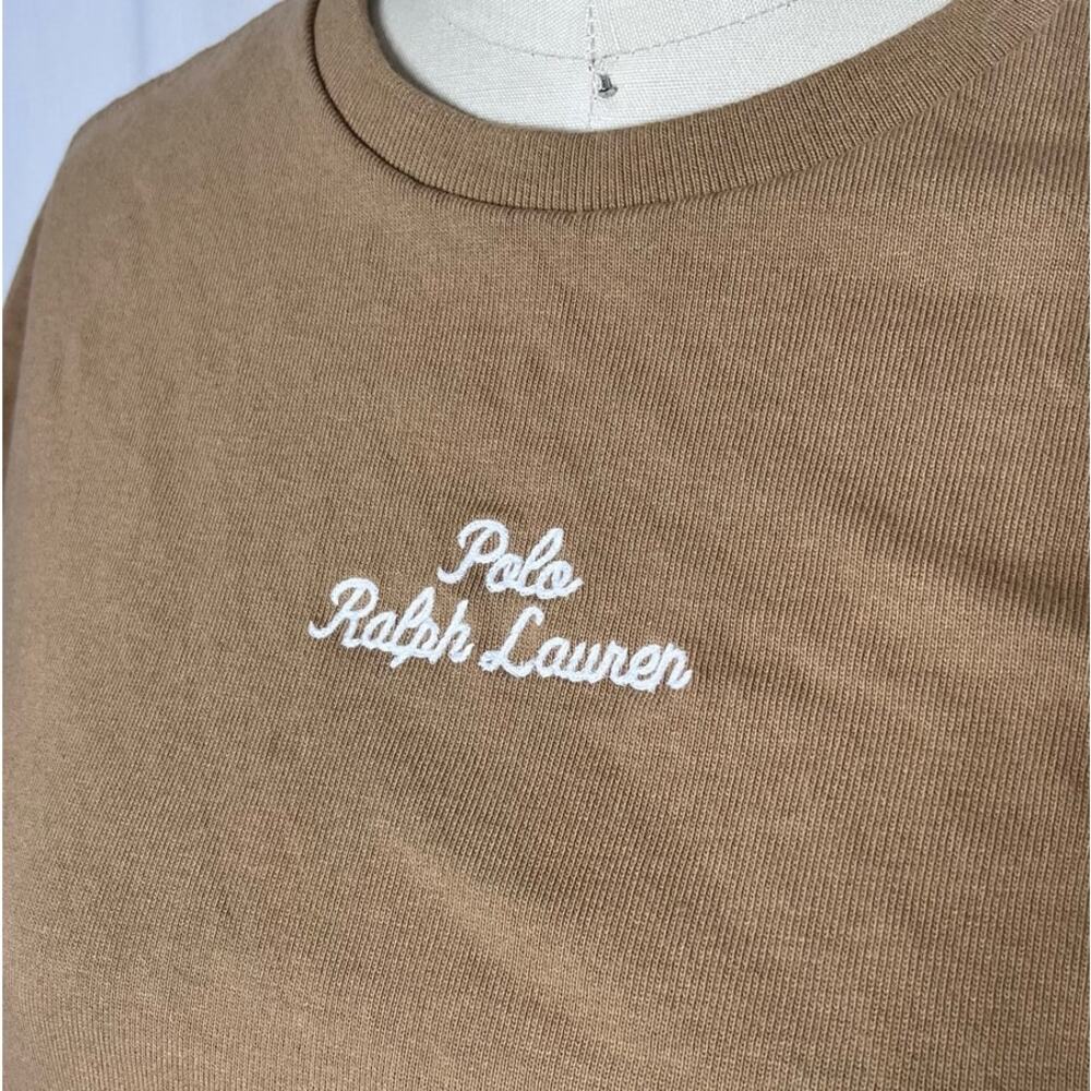 Polo Ralph Lauren Boys XL 18-20 Camel Tan Script Logo Tee Embroidered Pony